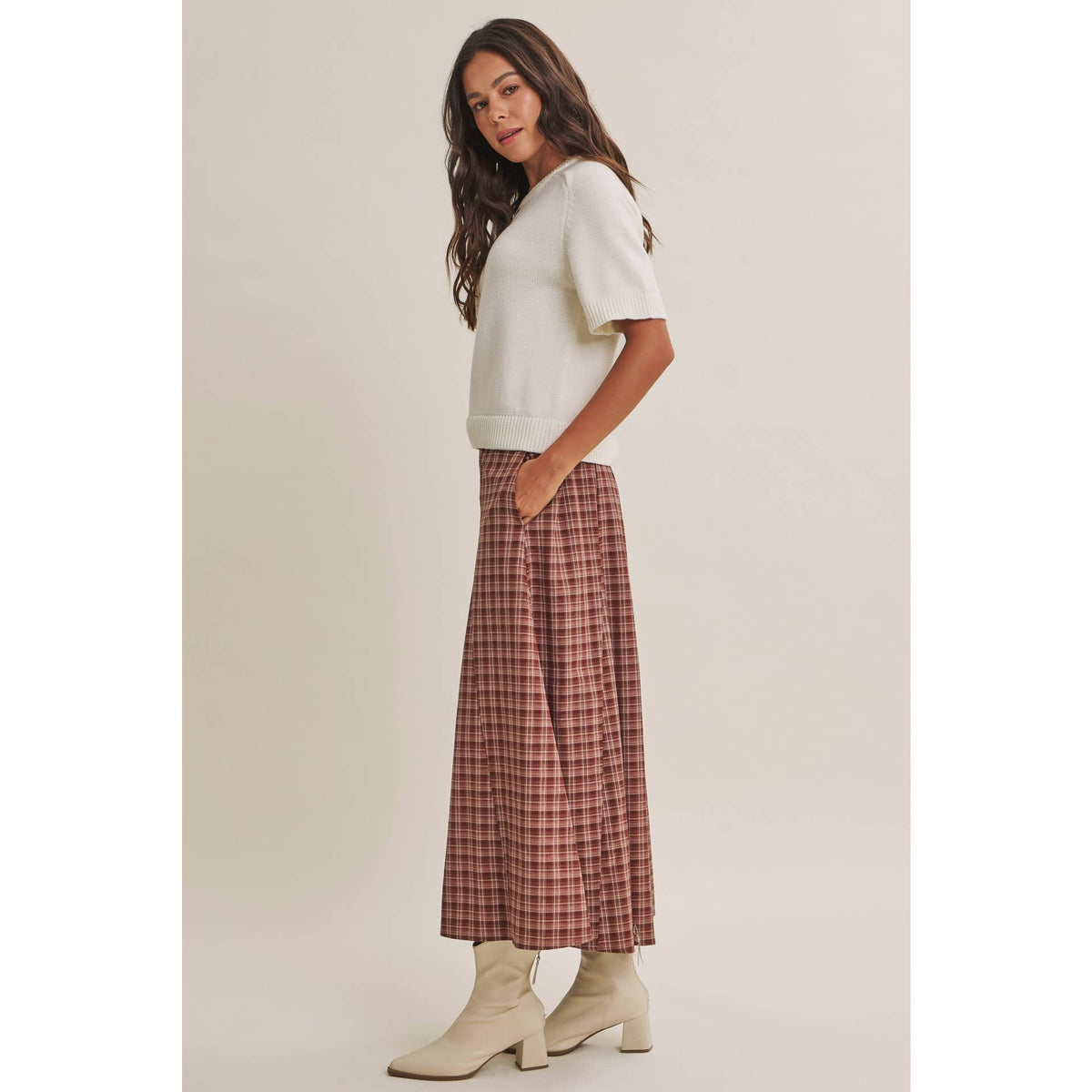 Maple Trail Heritage Plaid Flare Maxi Skirt with Belt