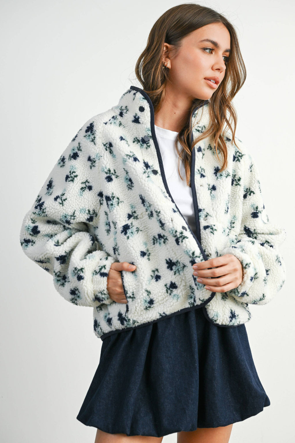 The Willow Floral Sherpa Fleece Snap Jacket