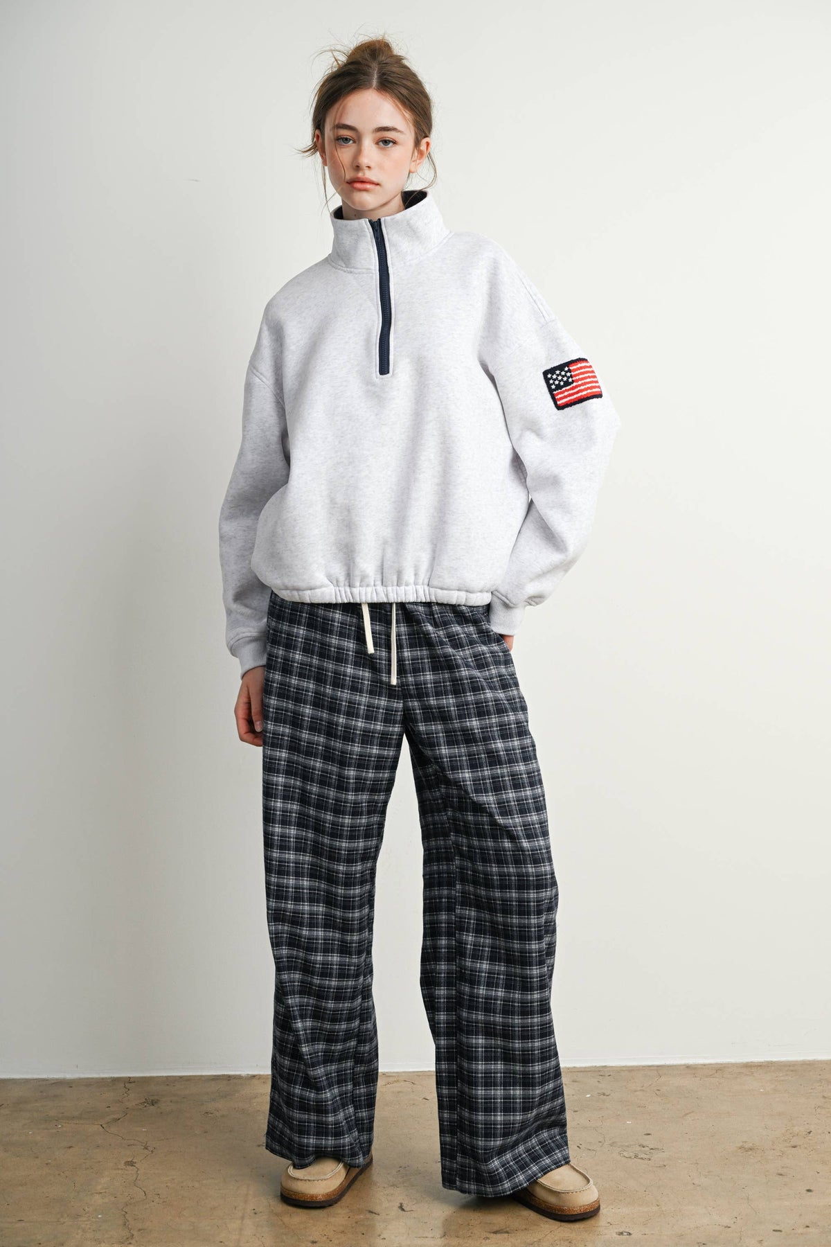 Heather Flag-Patch Half-Zip Pullover