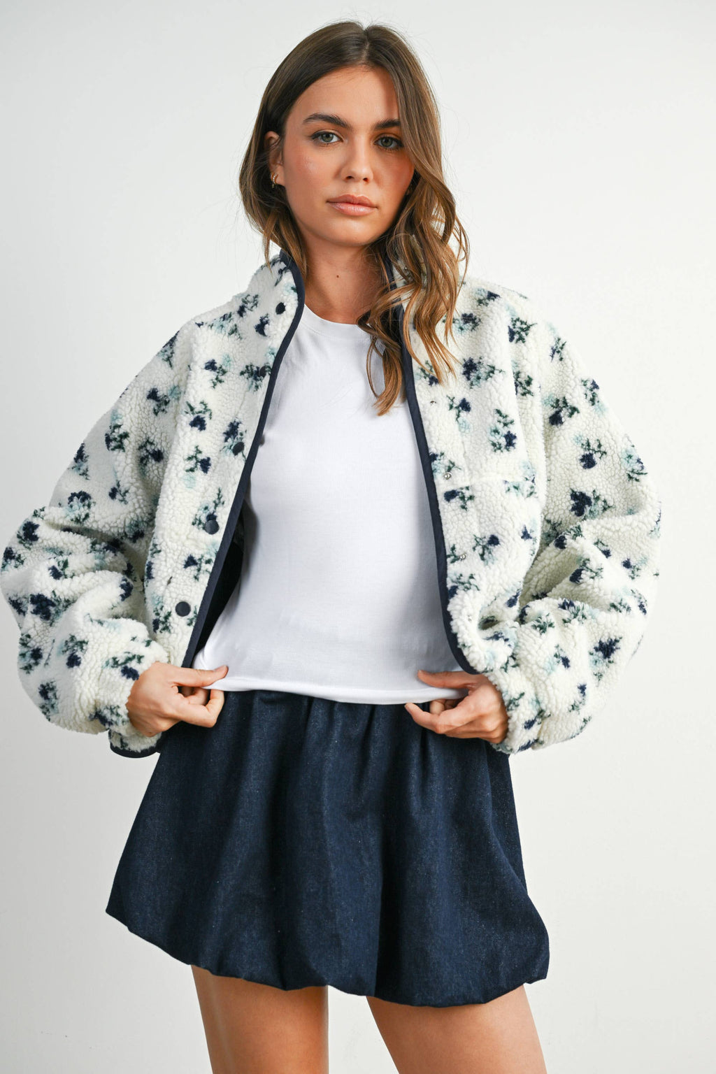 The Willow Floral Sherpa Fleece Snap Jacket