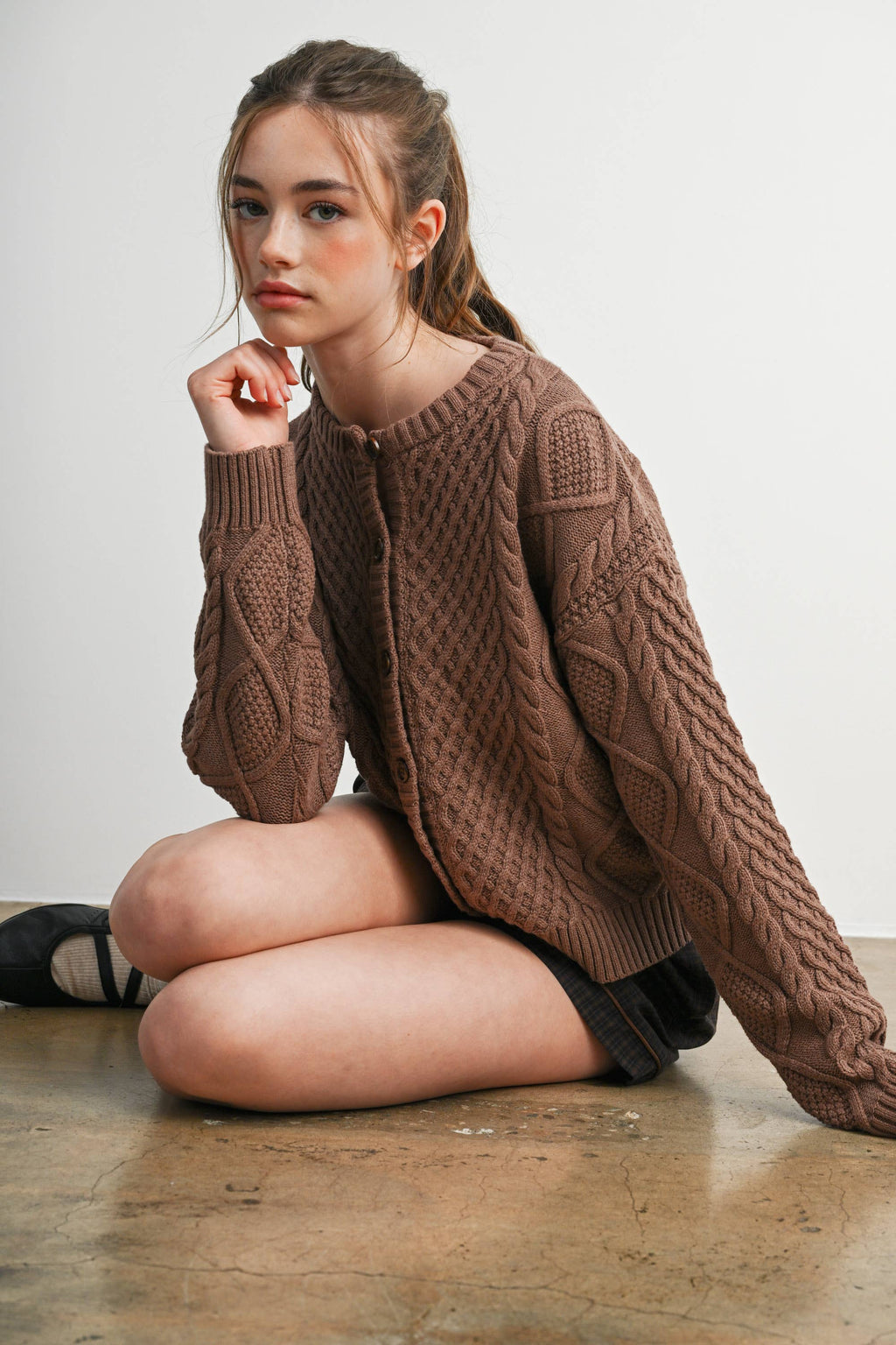 Emerald Green Cable Knit Cardigan