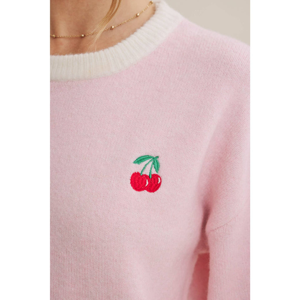 Paris Cafe Soft Touch Wool Blend Contrast Embroidery Sweater