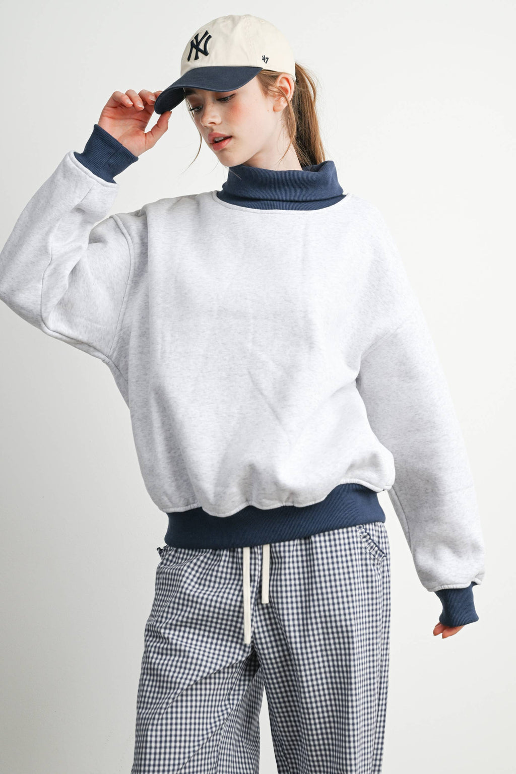 Cozy Contrast Turtleneck Sweatshirt