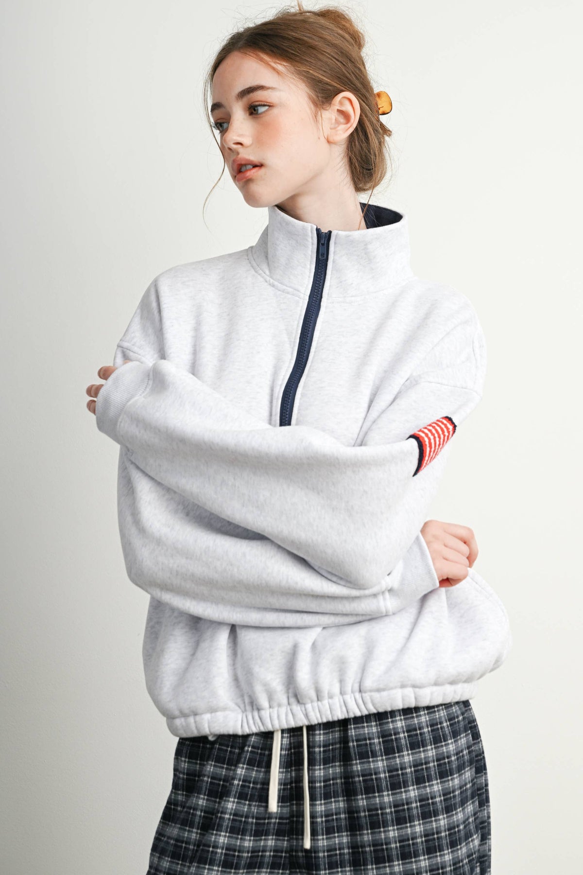 Heather Flag-Patch Half-Zip Pullover