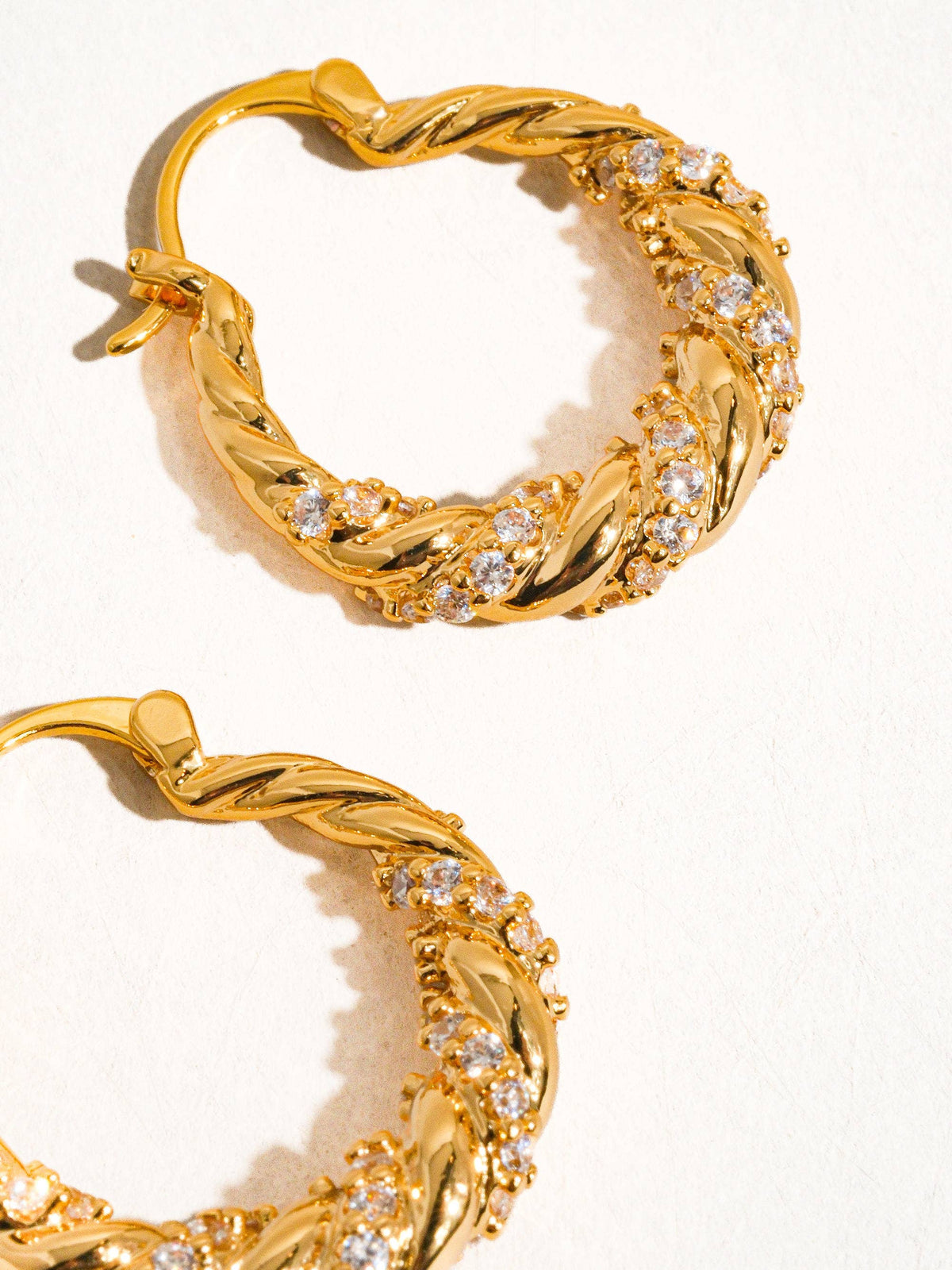 Jasper 18K Gold Rhinestone Twisted Hoop Earring