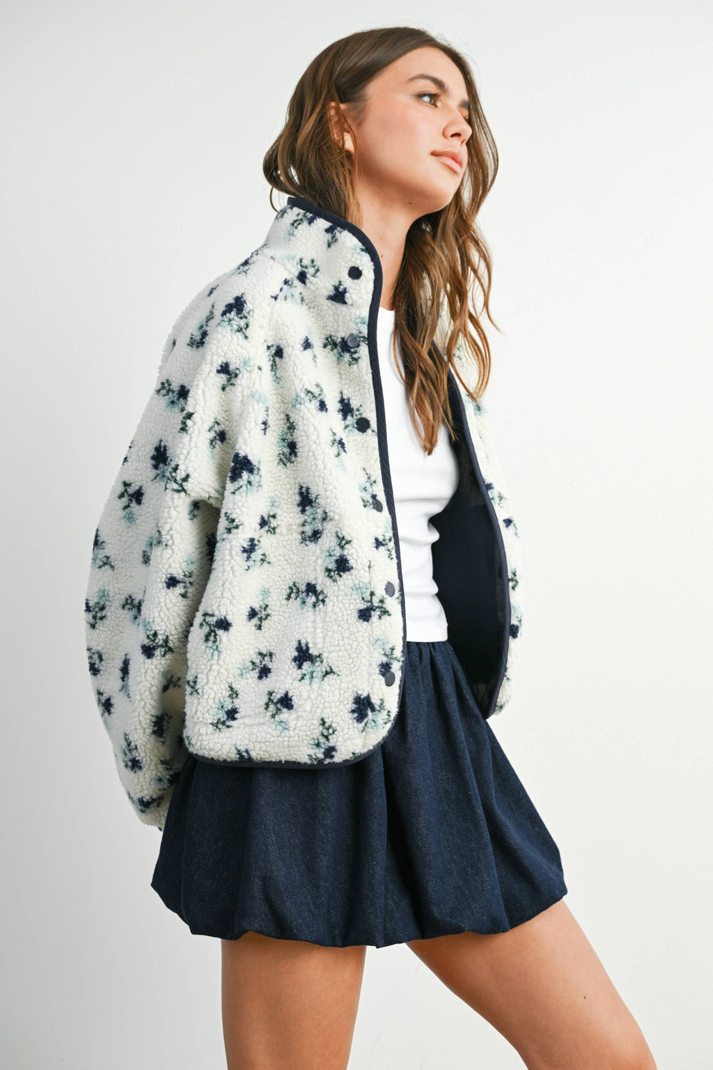 The Willow Floral Sherpa Fleece Snap Jacket