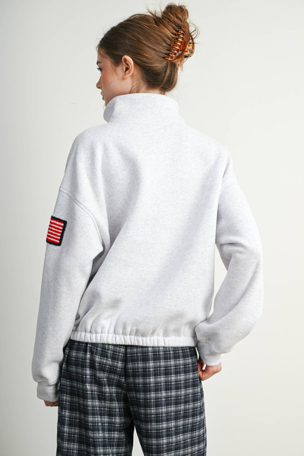 Heather Flag-Patch Half-Zip Pullover