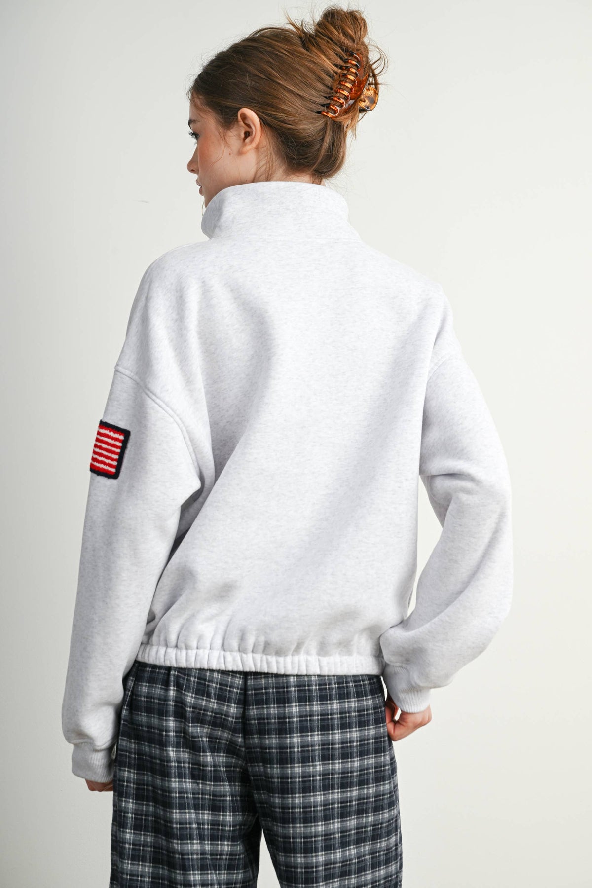 Heather Flag-Patch Half-Zip Pullover
