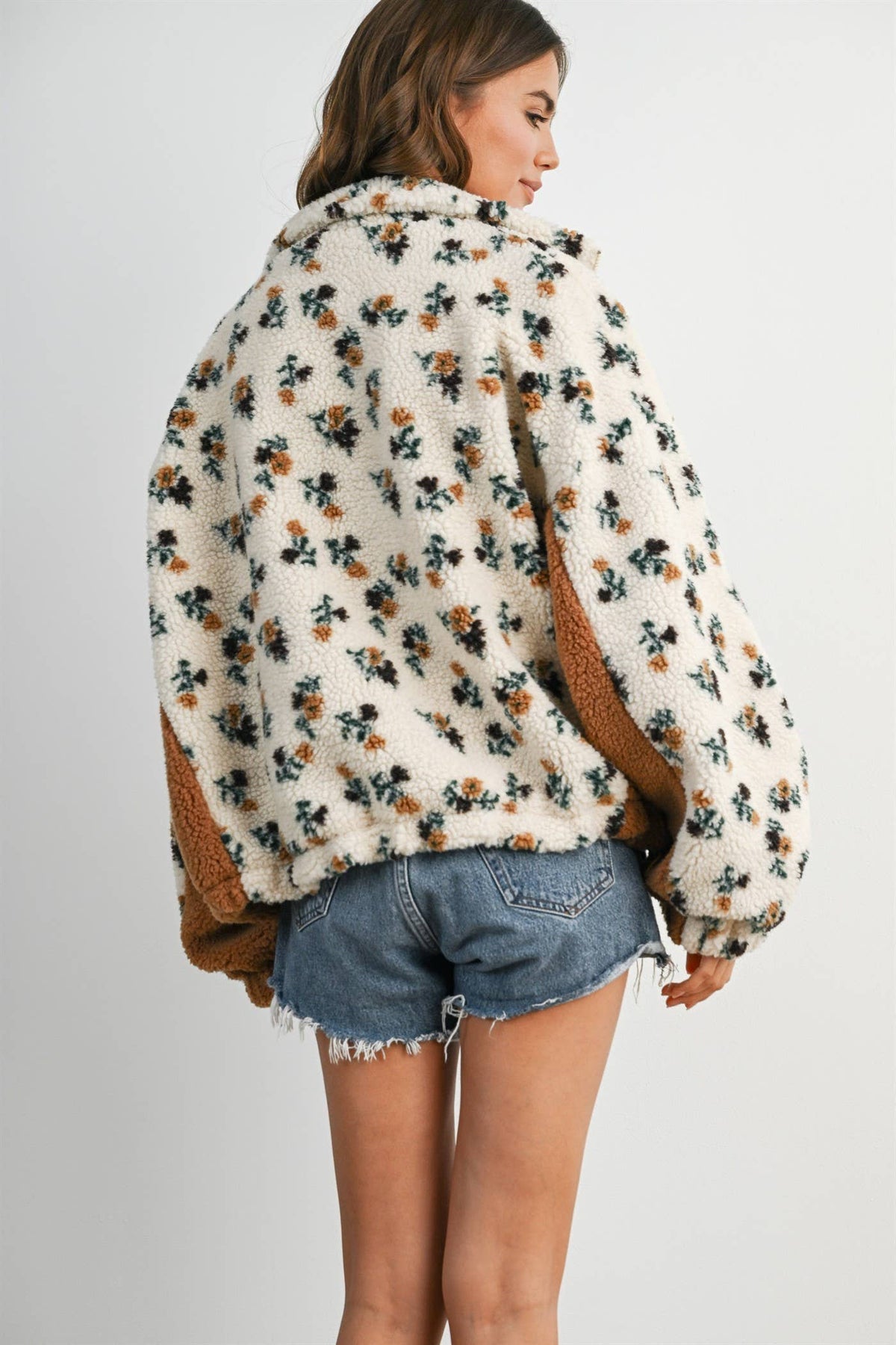 Bluebell Floral Sherpa Fleece Zip Jacket