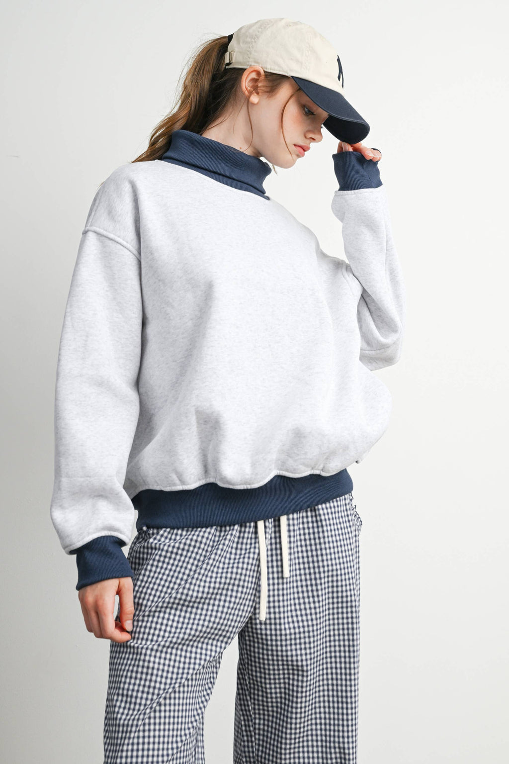 Cozy Contrast Turtleneck Sweatshirt