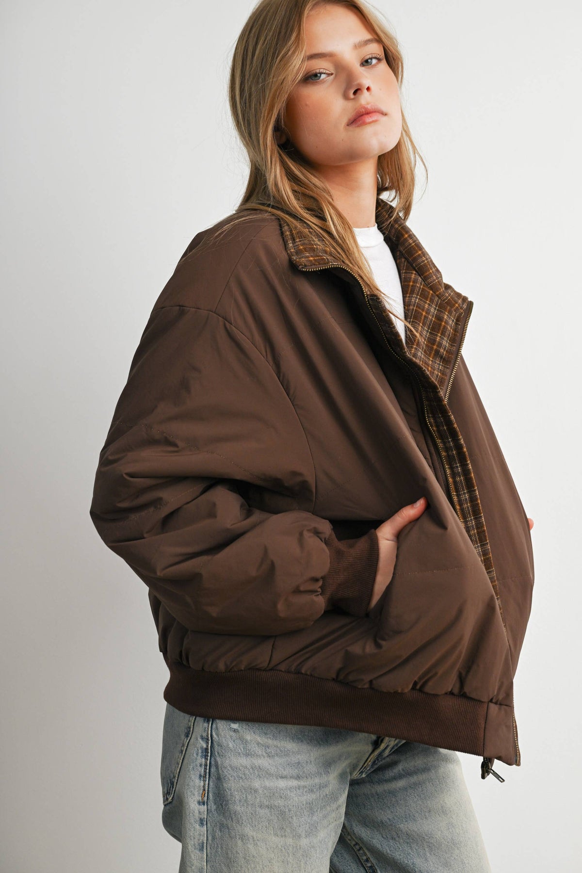 Quilted Zip-Up Bomber Jacket