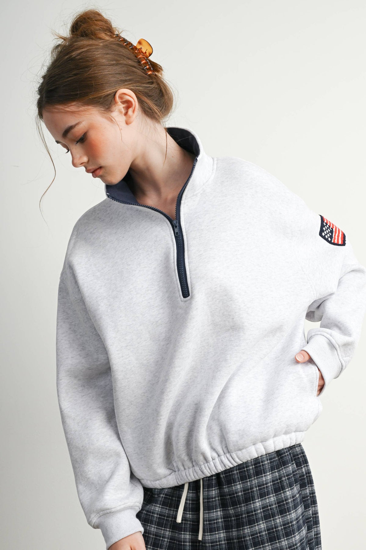 Heather Flag-Patch Half-Zip Pullover