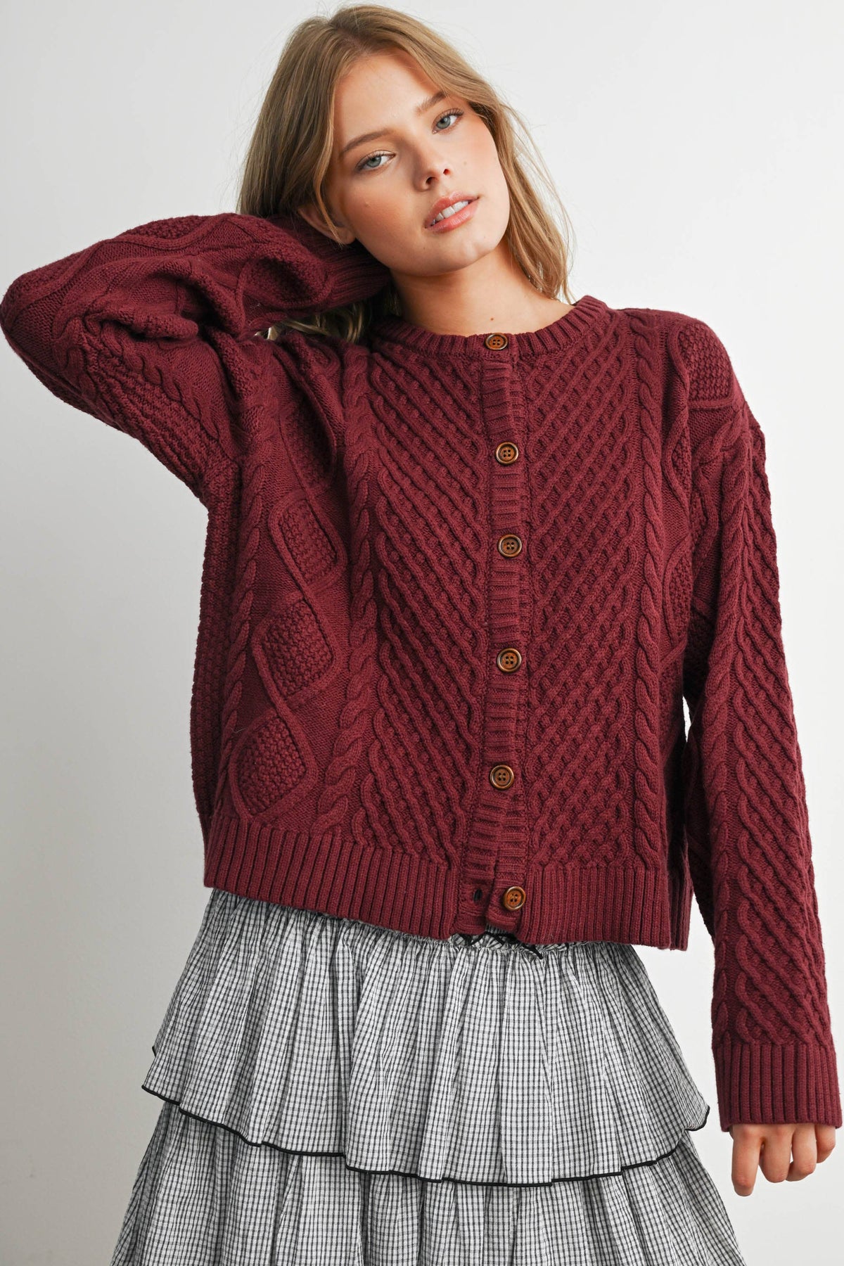 Emerald Green Cable Knit Cardigan