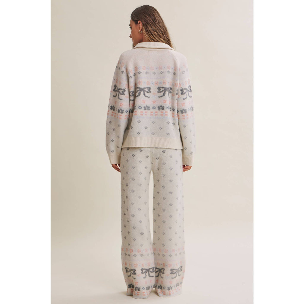 Nordic Bow Fair Isle Jacquard Wool Blend Sweater Pants
