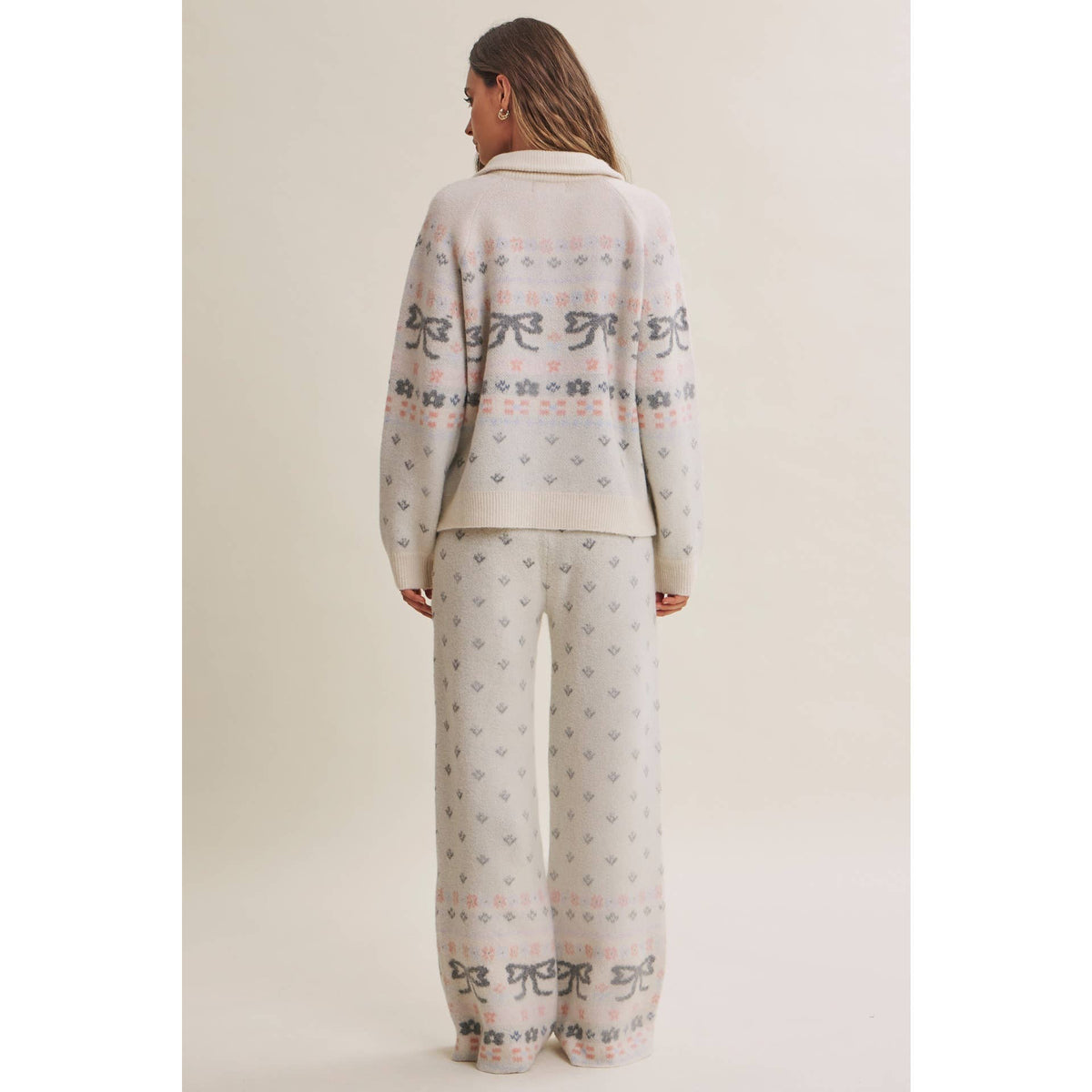 Nordic Bow Fair Isle Jacquard Wool Blend Sweater Pants