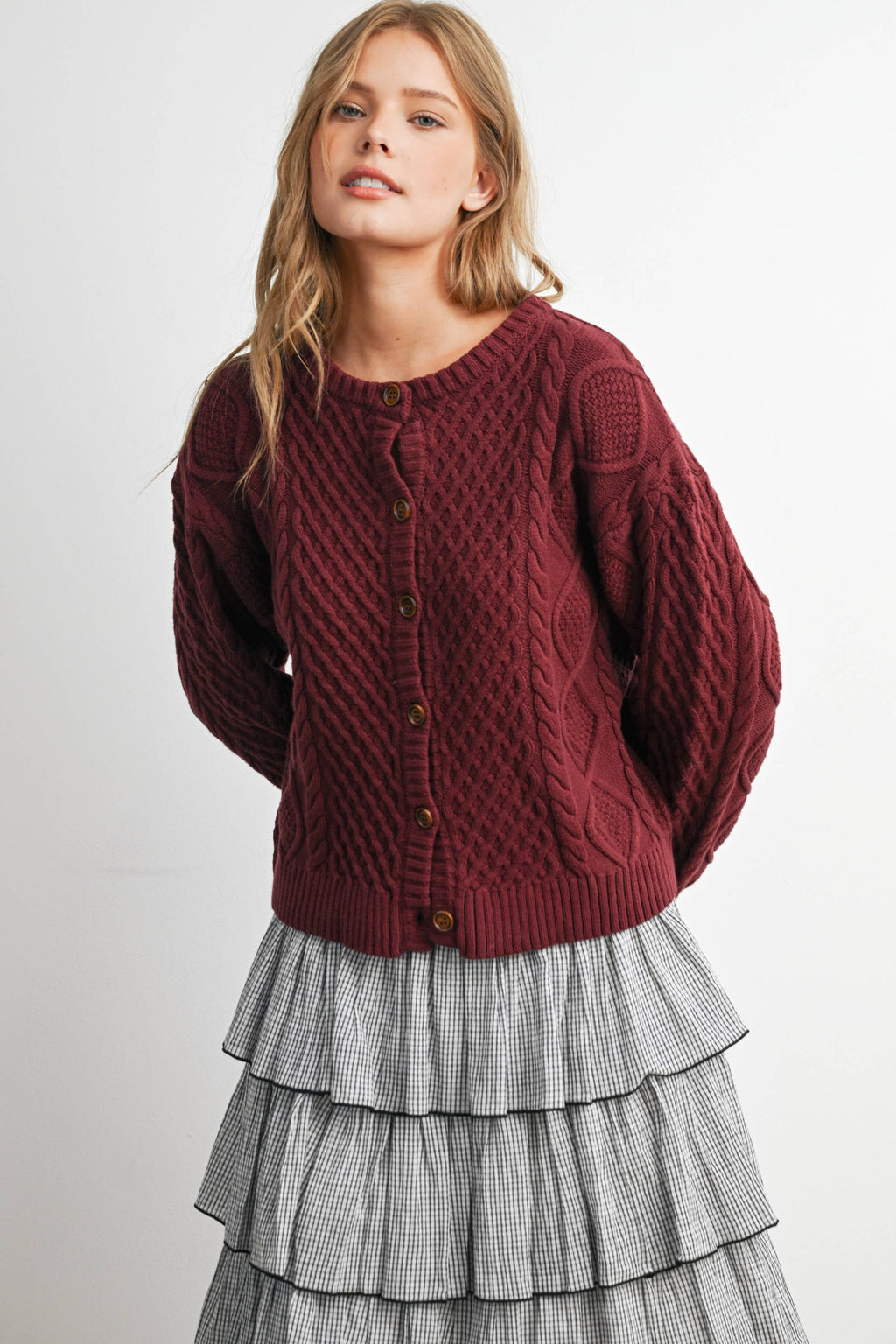 Emerald Green Cable Knit Cardigan