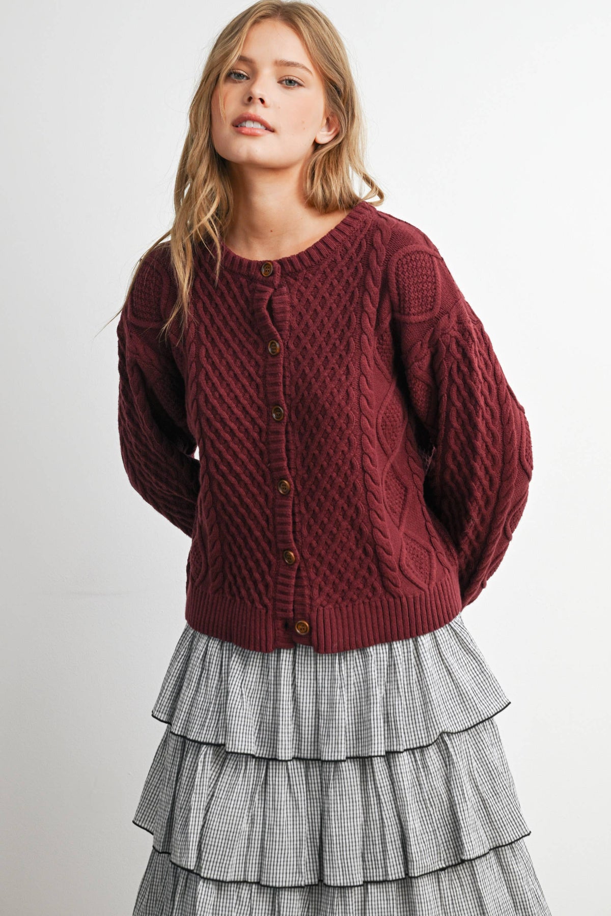 Emerald Green Cable Knit Cardigan