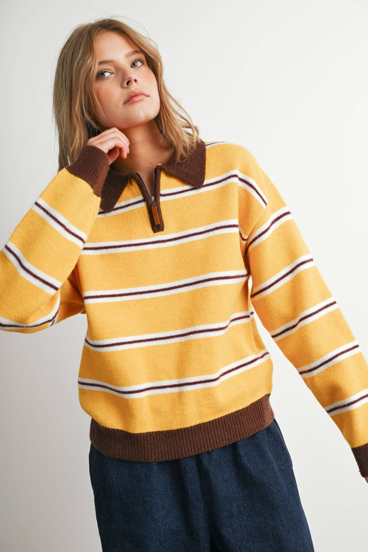 Retro Stripe Quarter-Zip Sweater