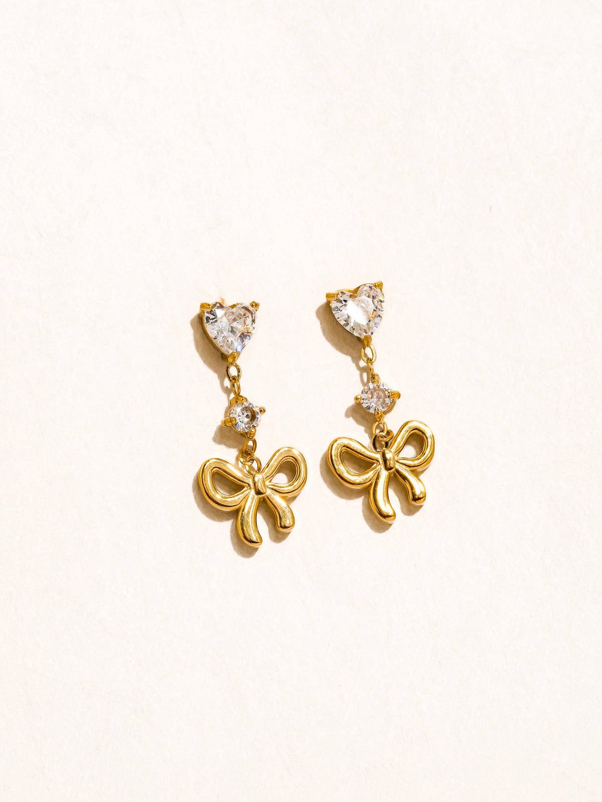 Clarette 18K Gold Non-Tarnish CZ Bow Drop Earrings