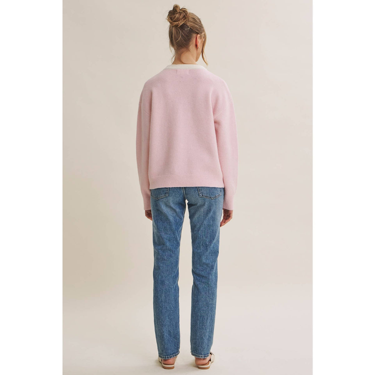 Paris Cafe Soft Touch Wool Blend Contrast Embroidery Sweater