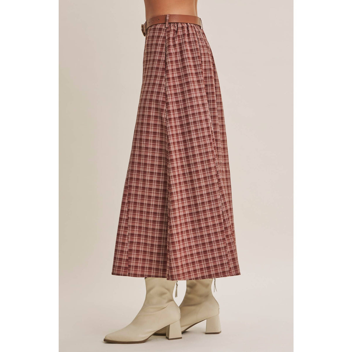 Maple Trail Heritage Plaid Flare Maxi Skirt with Belt