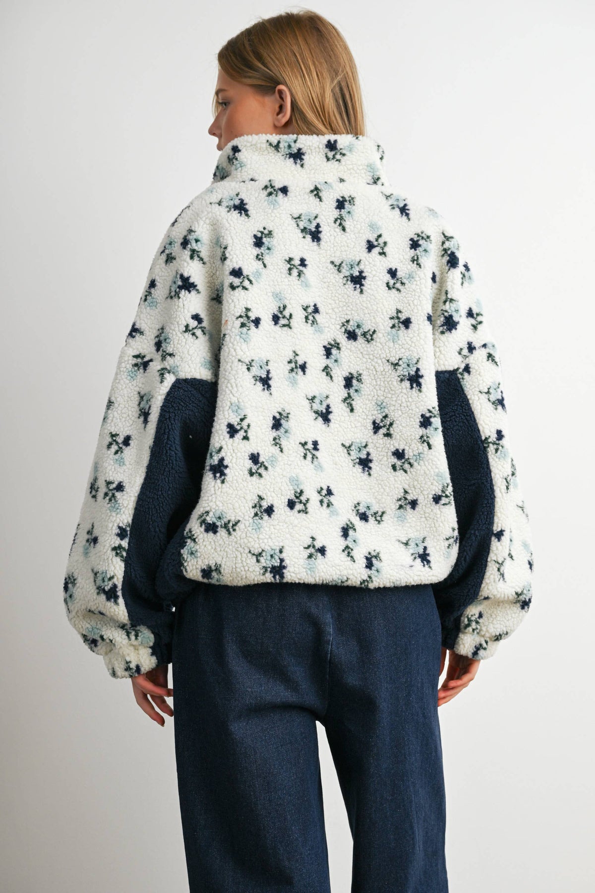 Bluebell Floral Sherpa Fleece Zip Jacket