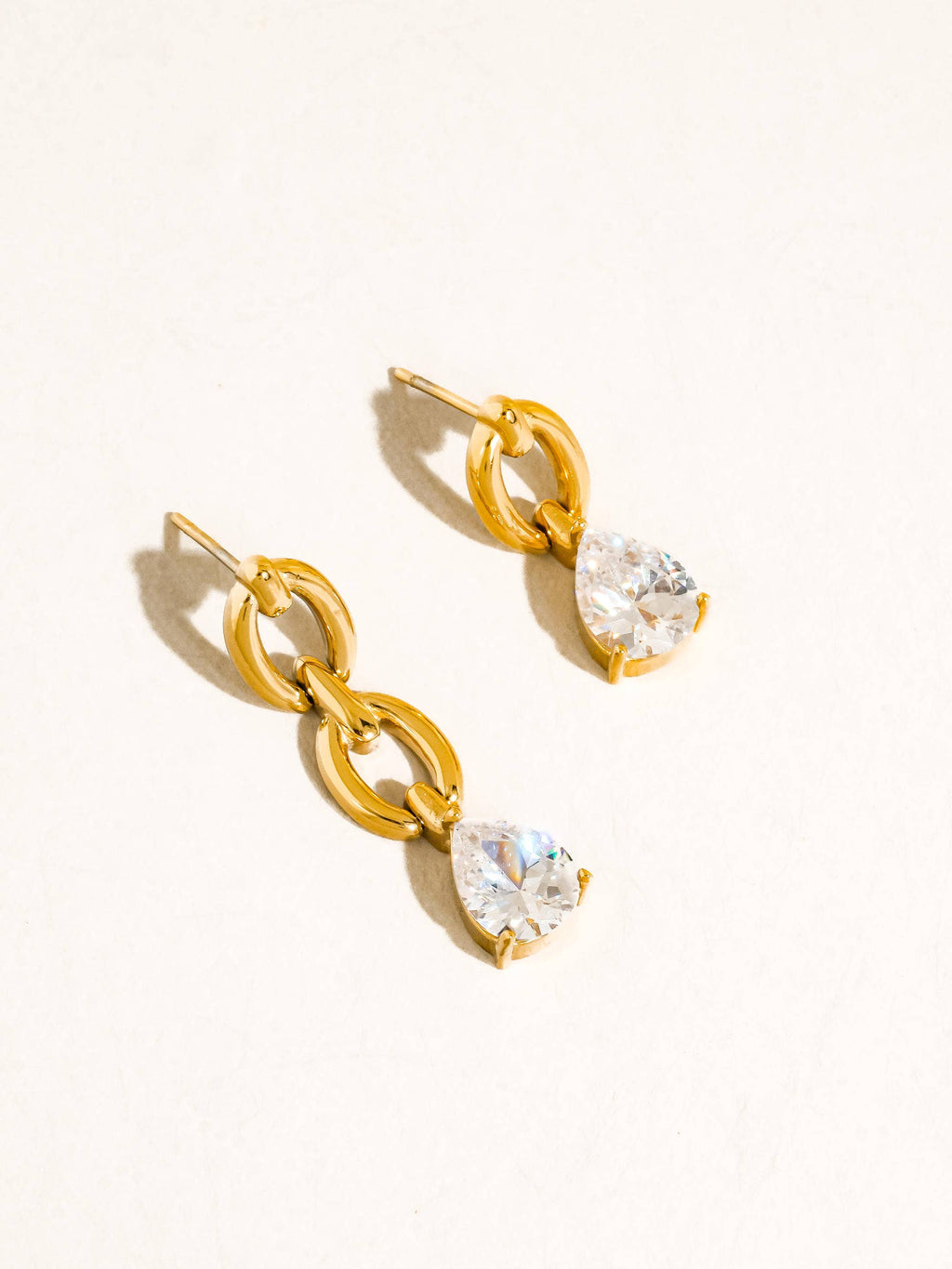 Corsica 18K Gold Non-Tarnish CZ Teardrop Mismatch Earrings