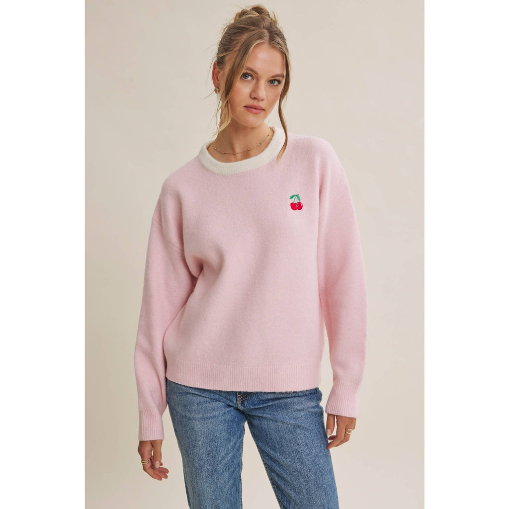 Paris Cafe Soft Touch Wool Blend Contrast Embroidery Sweater