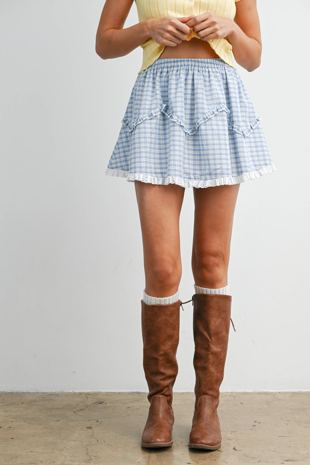 Vintage Check Mini Skirt with Lace Trim