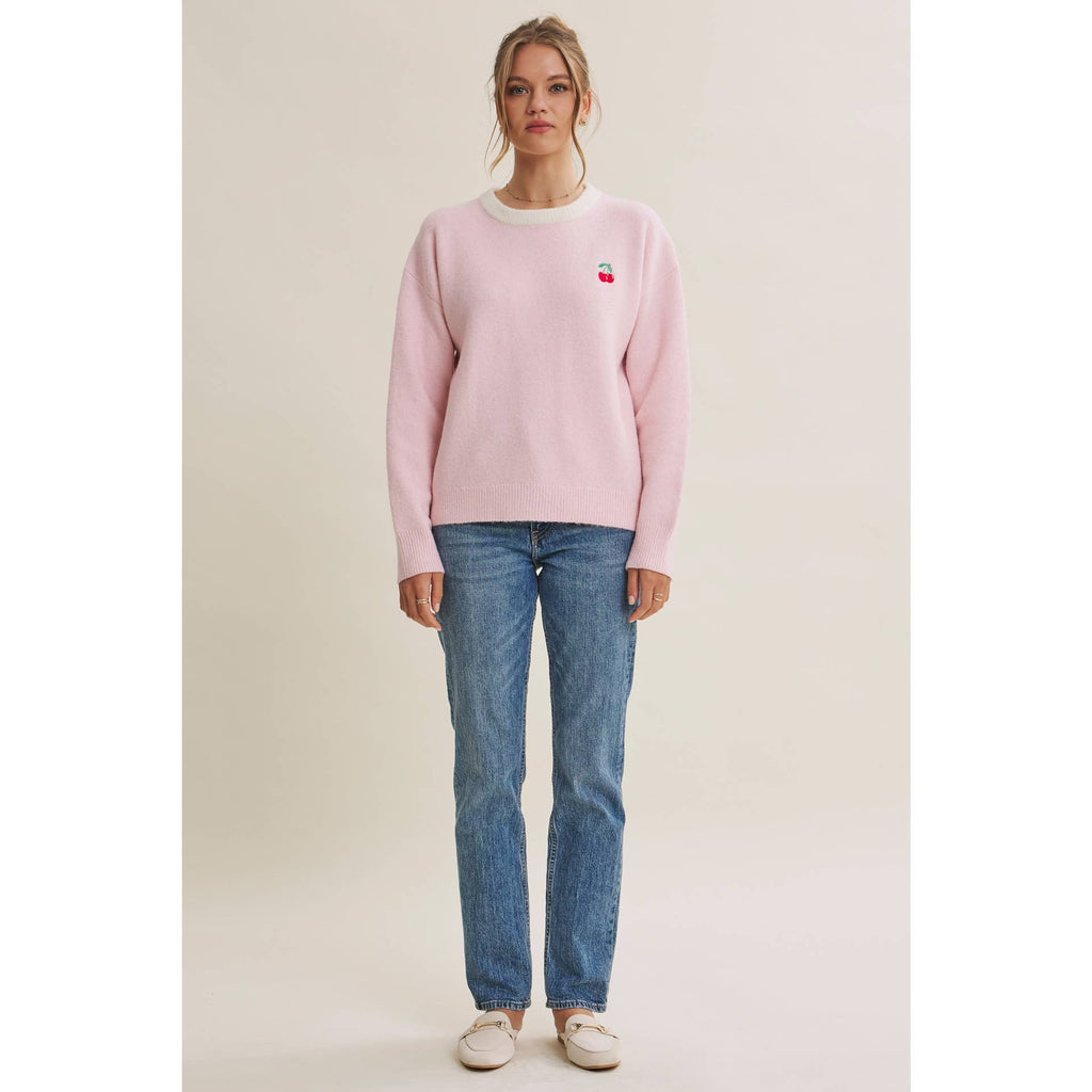 Paris Cafe Soft Touch Wool Blend Contrast Embroidery Sweater