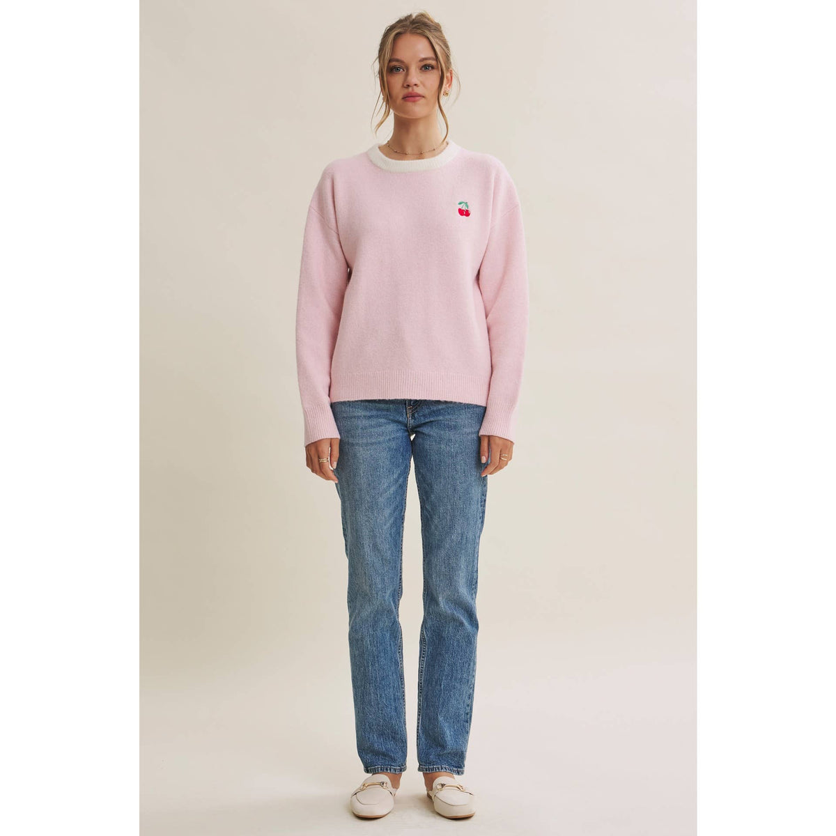 Paris Cafe Soft Touch Wool Blend Contrast Embroidery Sweater