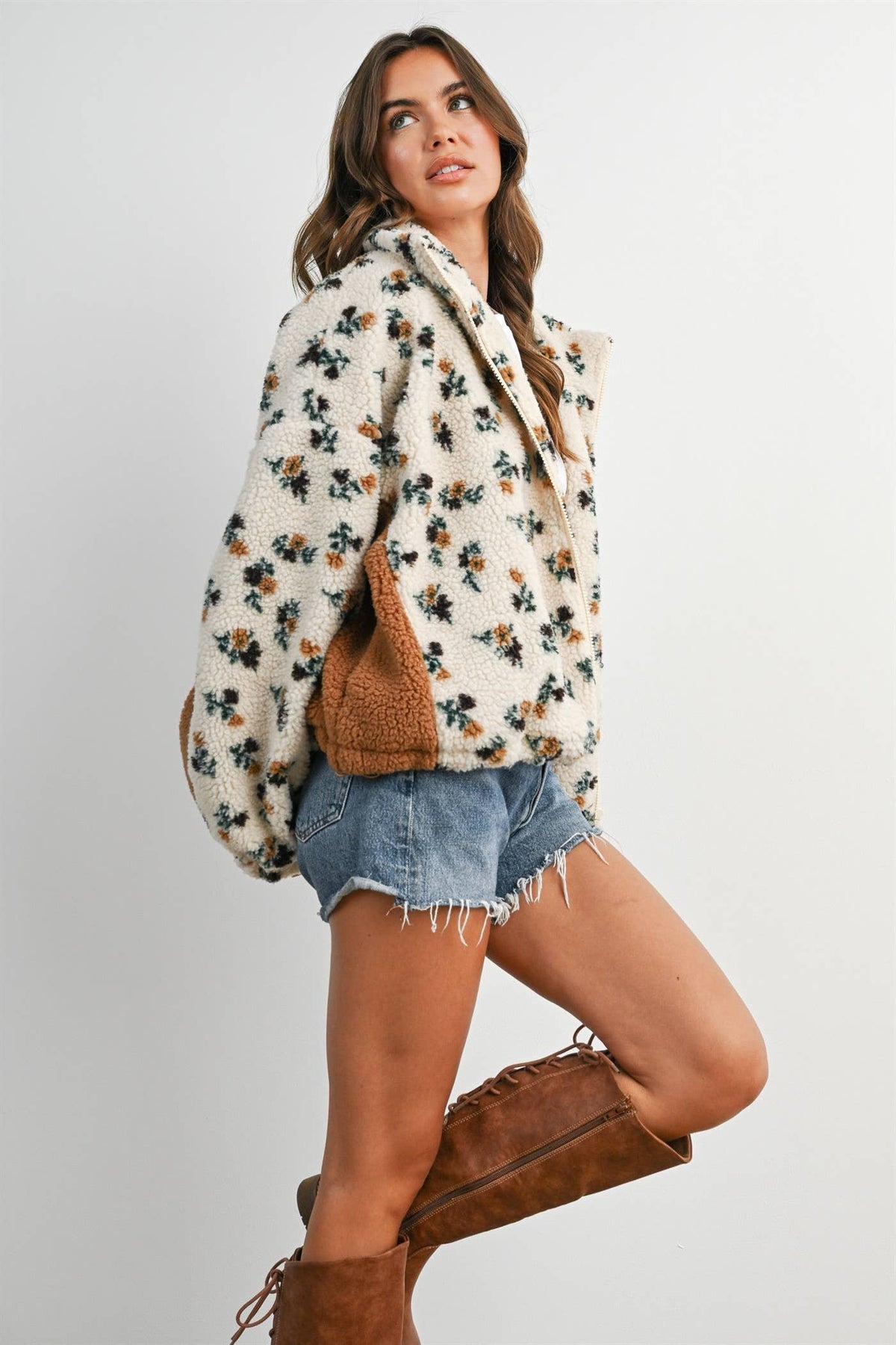 Bluebell Floral Sherpa Fleece Zip Jacket