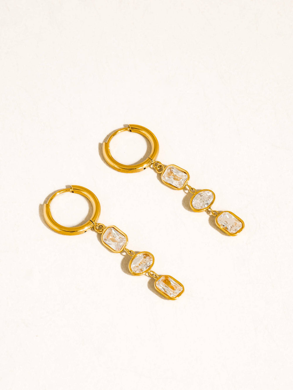 Sunniva 18K Gold Non-Tarnish CZ Triple Drop Earrings