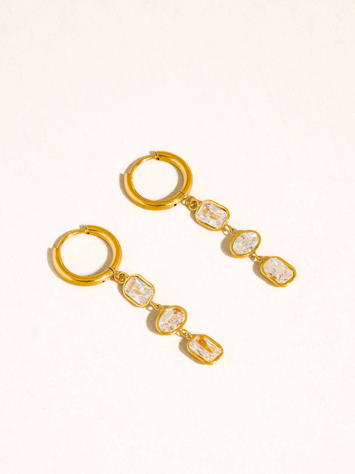 Sunniva 18K Gold Non-Tarnish CZ Triple Drop Earrings