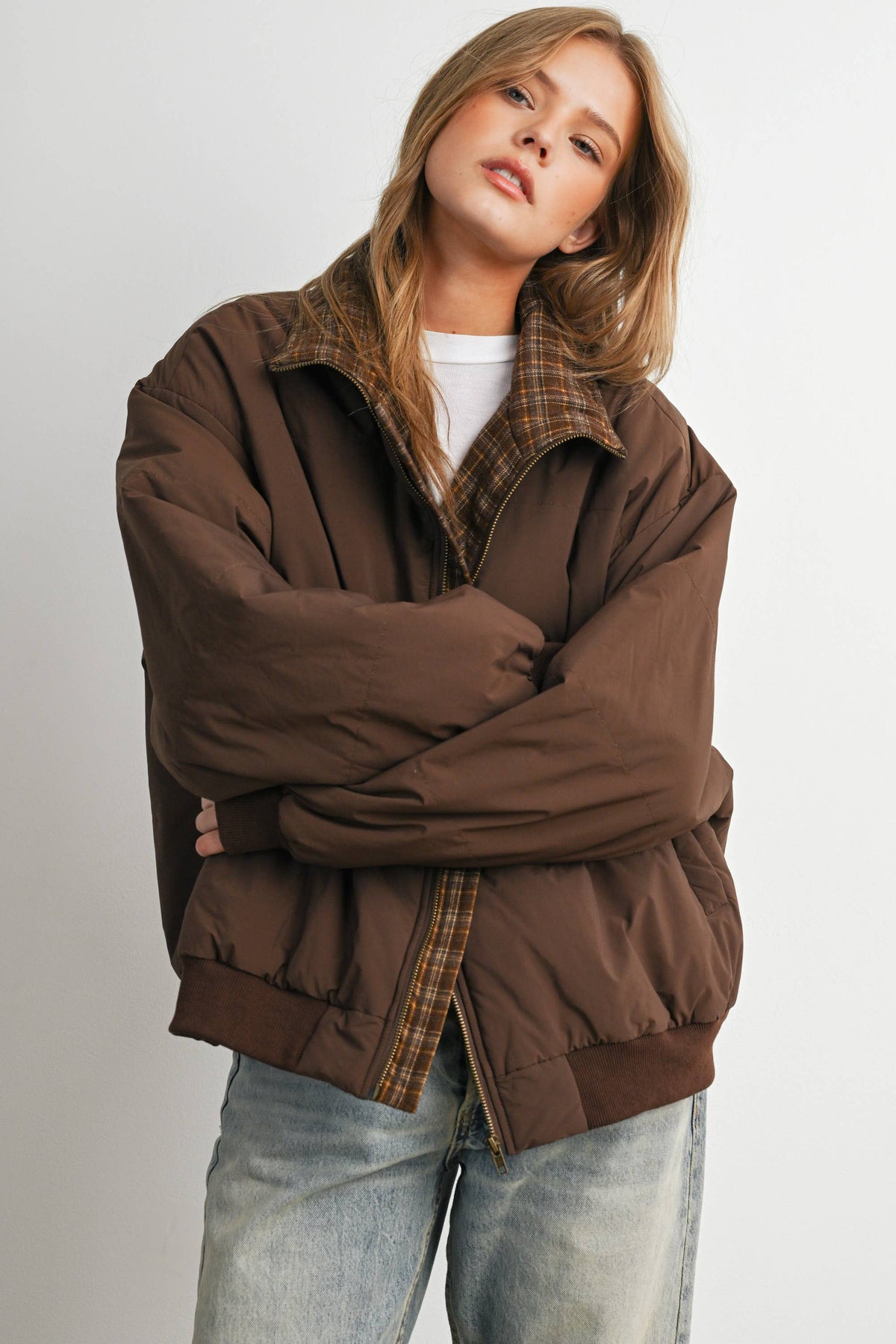 Quilted Zip-Up Bomber Jacket