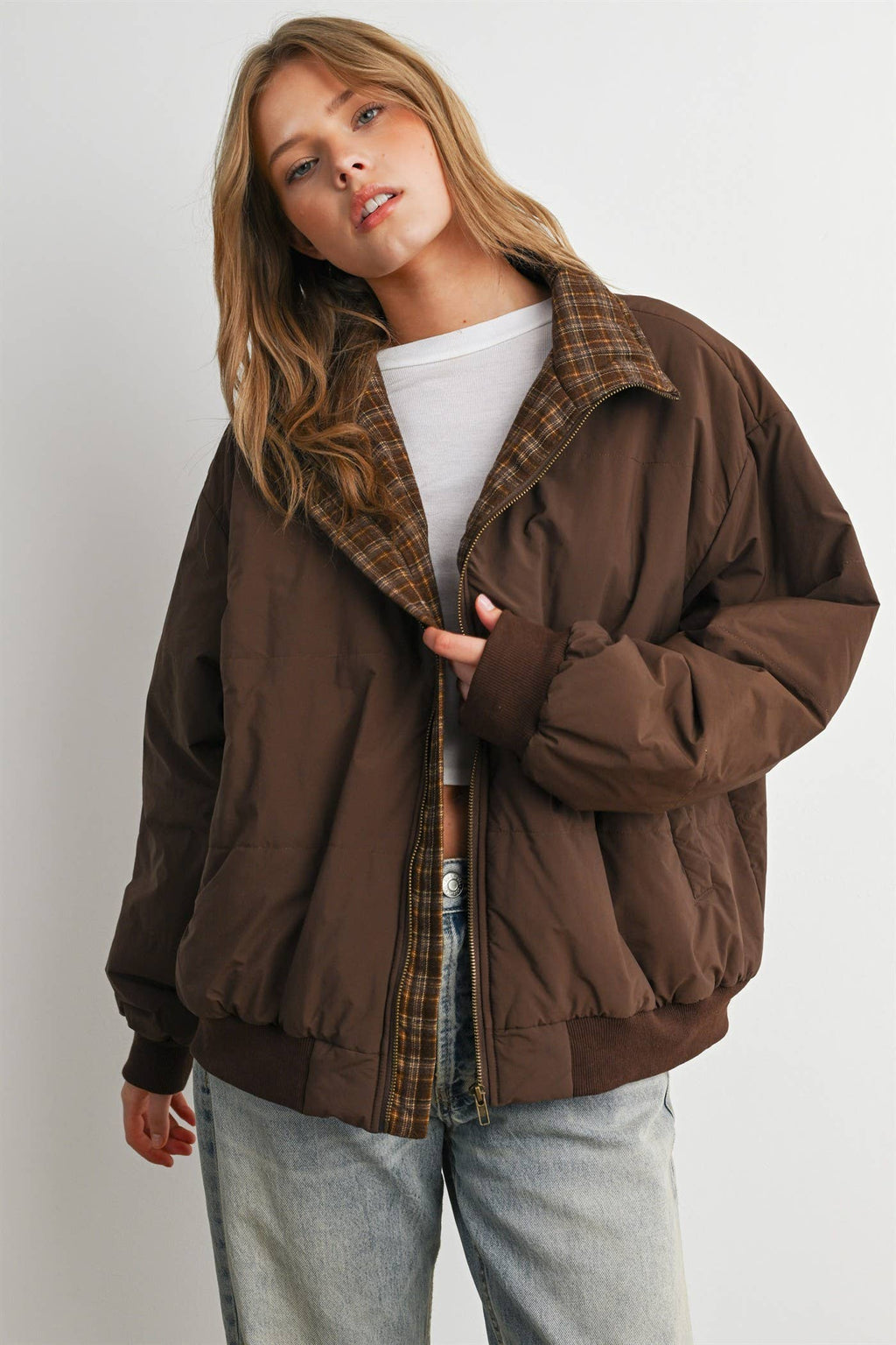 Quilted Zip-Up Bomber Jacket