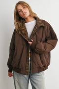 Quilted Zip-Up Bomber Jacket