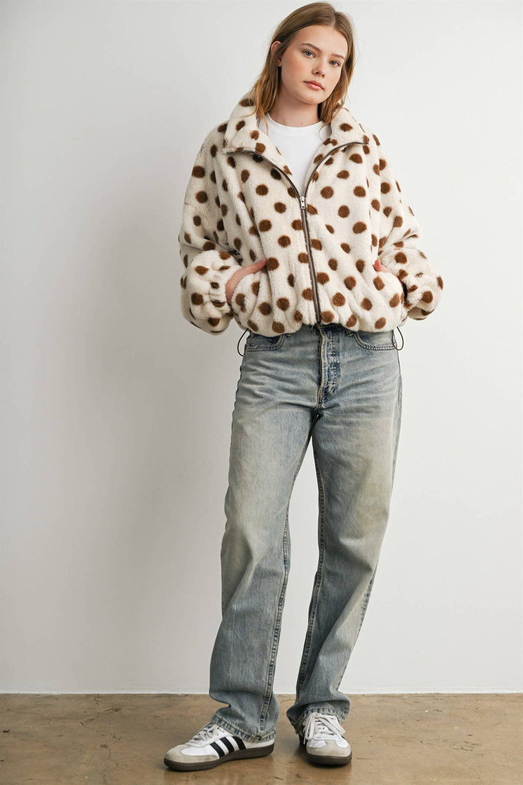 Cocoa Polka Dot Faux Fur Jacket