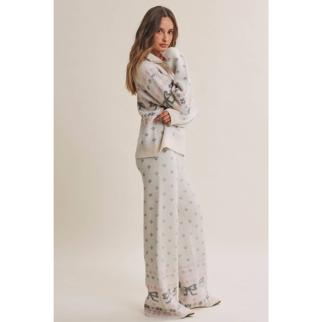 Nordic Bow Fair Isle Jacquard Wool Blend Sweater Pants
