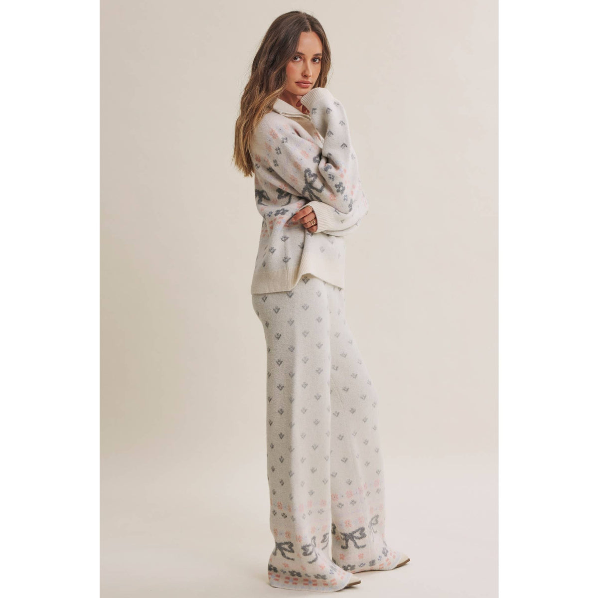 Nordic Bow Fair Isle Jacquard Wool Blend Sweater Pants