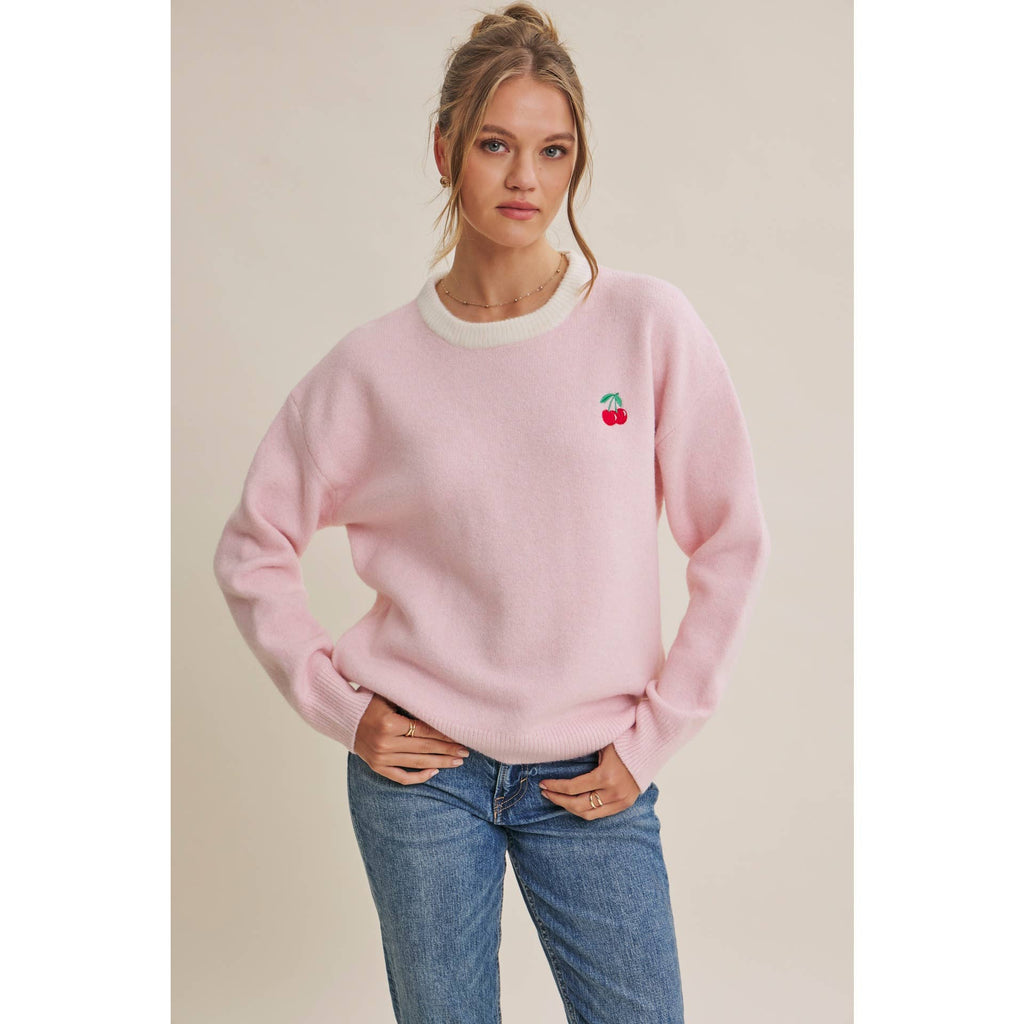 Paris Cafe Soft Touch Wool Blend Contrast Embroidery Sweater