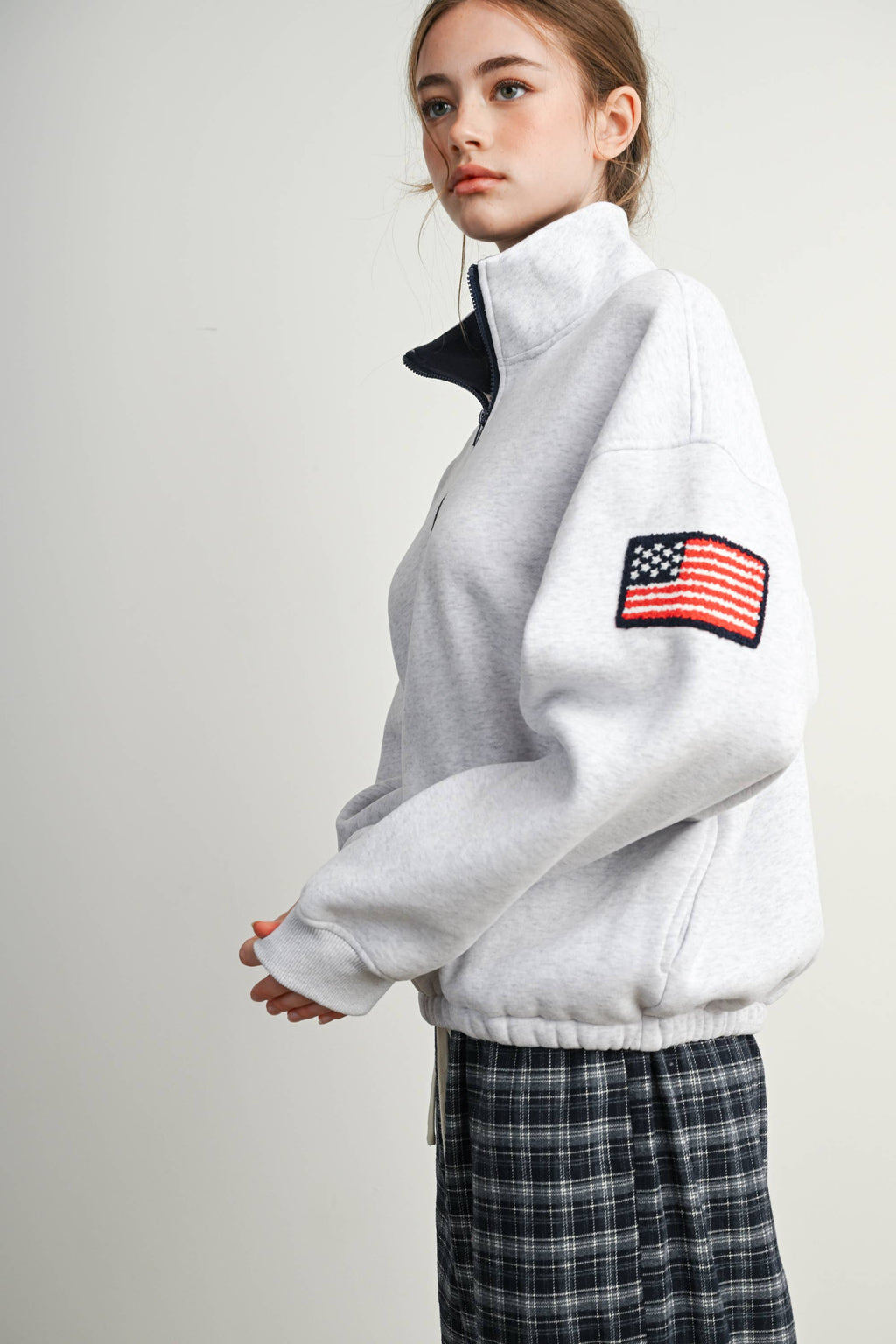 Heather Flag-Patch Half-Zip Pullover