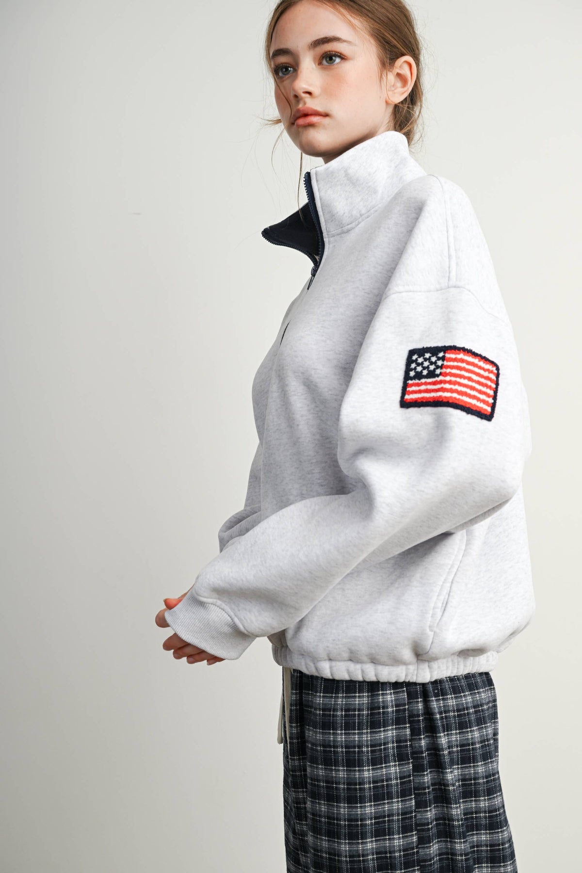 Heather Flag-Patch Half-Zip Pullover