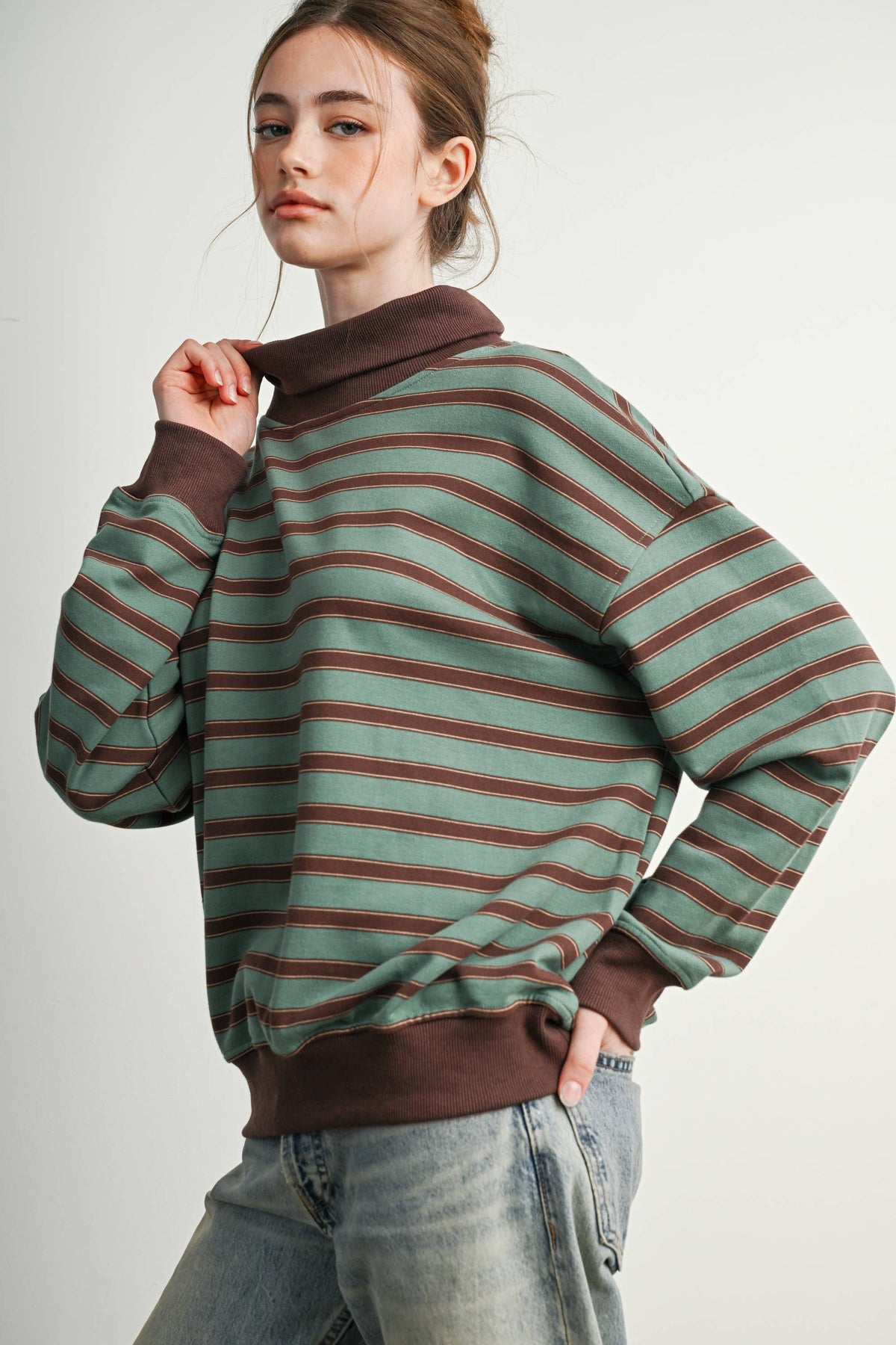 Striped Turtleneck Sweatshirt