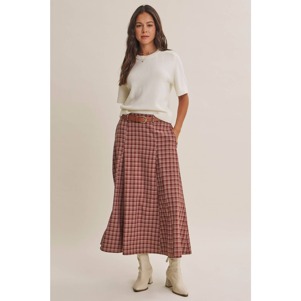Maple Trail Heritage Plaid Flare Maxi Skirt with Belt