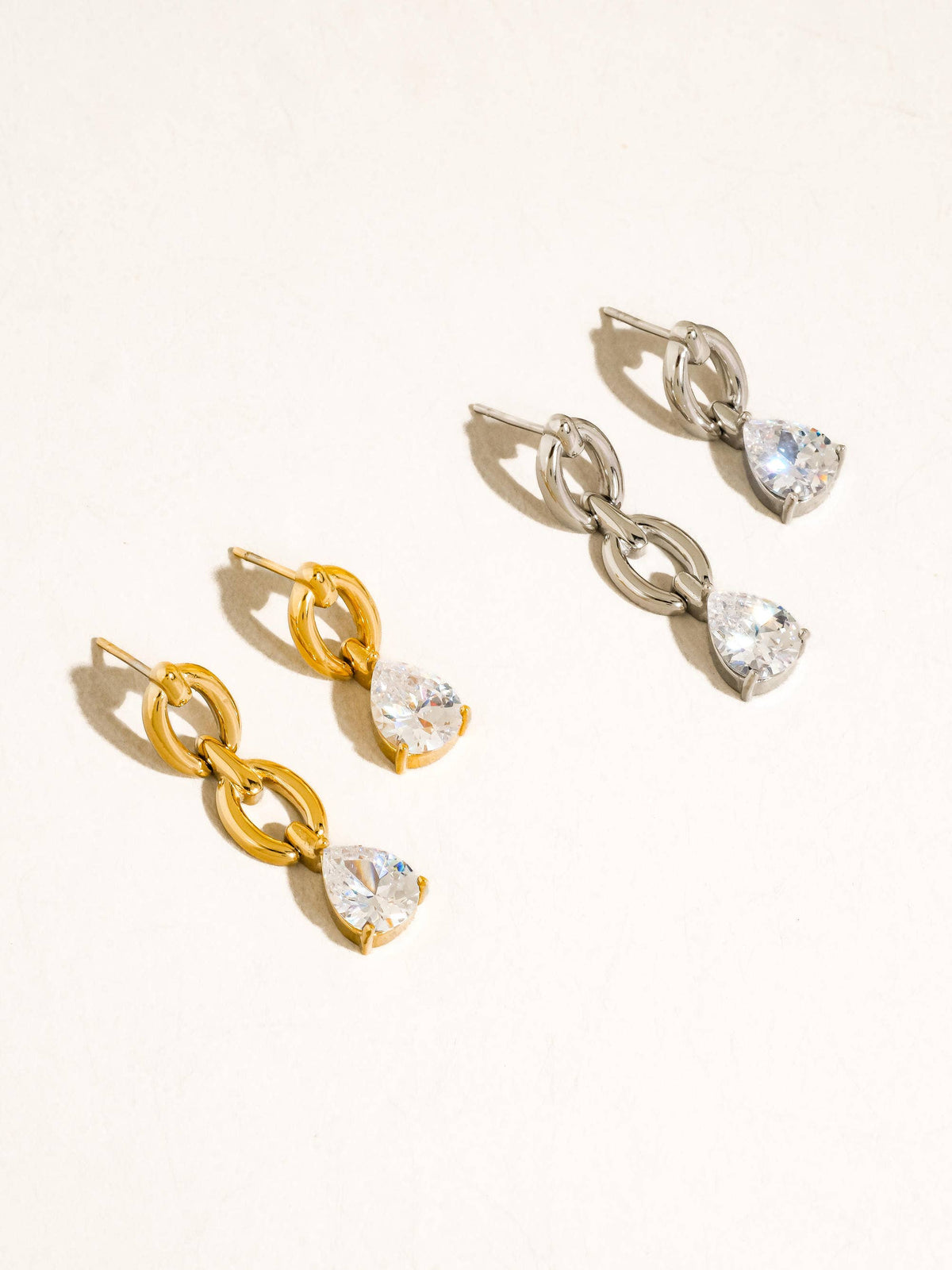 Corsica 18K Gold Non-Tarnish CZ Teardrop Mismatch Earrings